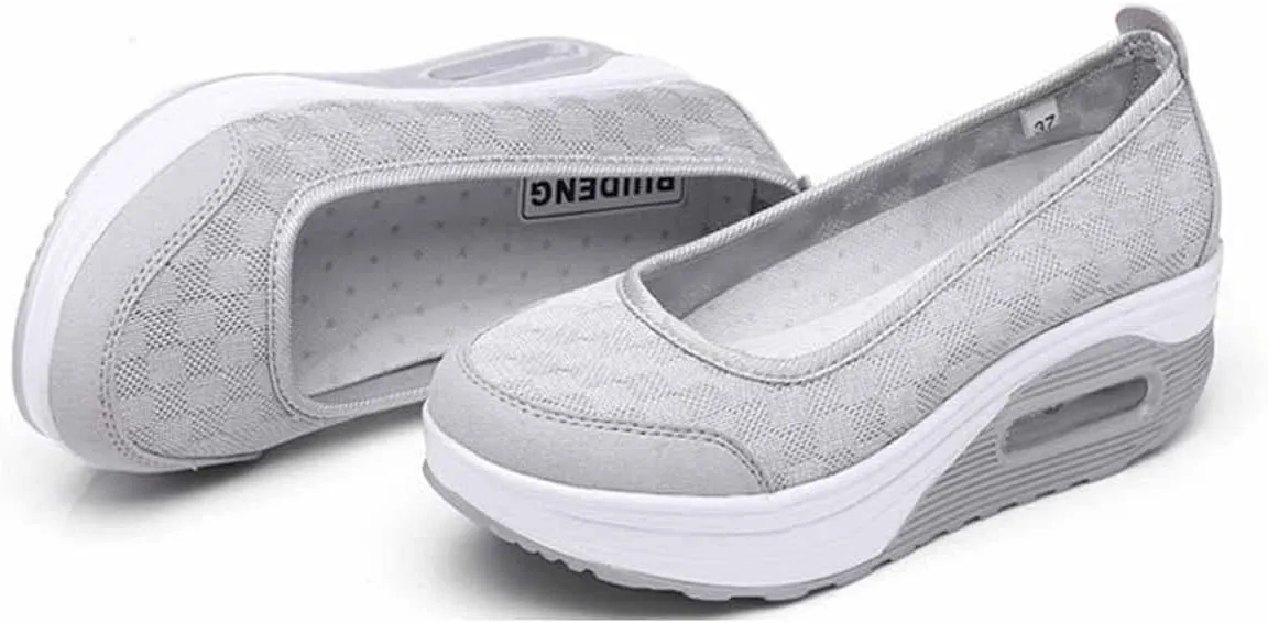MSYINGL Women Wedge Shoes,Breathable Mesh Platform Slip ON Casual Walking Sneakers,Anti-Slip Comfortable Platform Loafers