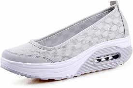 MSYINGL Women Wedge Shoes,Breathable Mesh Platform Slip ON Casual Walking Sneakers,Anti-Slip Comfortable Platform Loafers