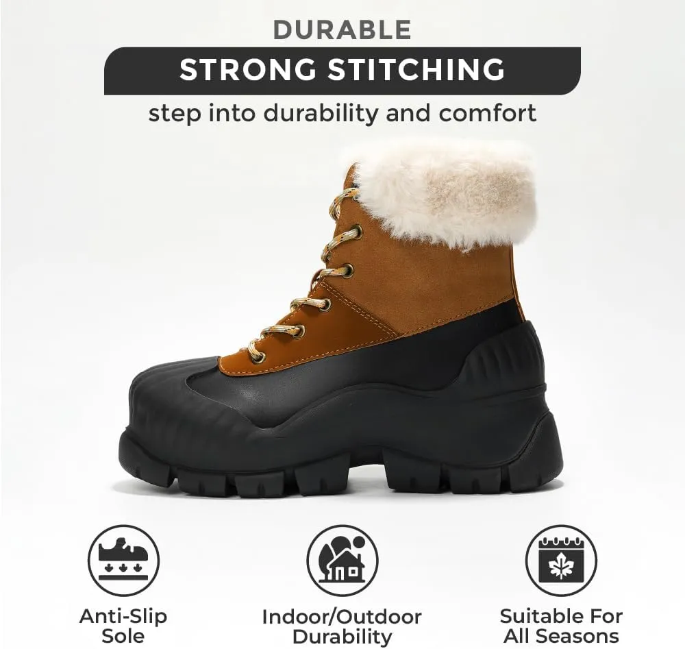 Project Cloud Snow Boots for Women Waterproof Genuine Leather 2.5" Platform Wedge Womens Boots - Memory Foam Fur Boots Winters Boots for Women Non-Slip Rain Boots Women's Snow Boots (Lydia)