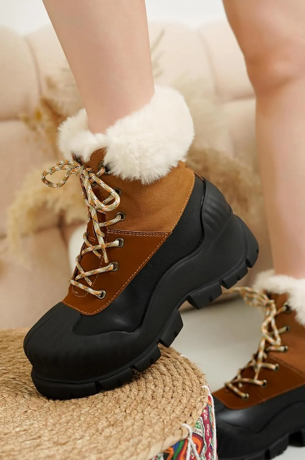 Project Cloud Snow Boots for Women Waterproof Genuine Leather 2.5" Platform Wedge Womens Boots - Memory Foam Fur Boots Winters Boots for Women Non-Slip Rain Boots Women's Snow Boots (Lydia)