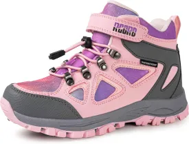 R CORD Kids Hiking Boots Waterproof Girls Hiking Boots Durable TPR Traction Outsole Anti-Skid Athletic Hook and Loop Drawstring Closure Hiking Boots for Outdoor