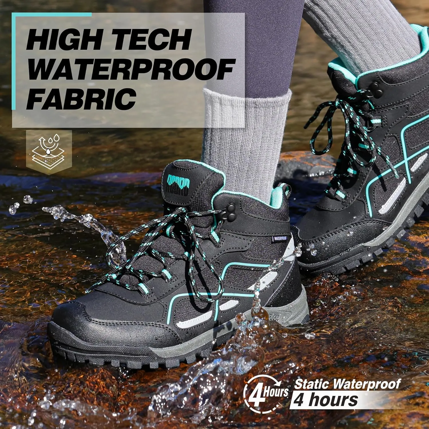 R CORD Womens Hiking Boots Waterproof Mid-Cut Hiking Boots Womens Non-Slip Hiking shoes Outdoor Trekking Camping Trail Outdoor