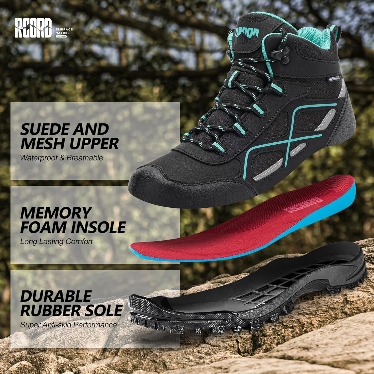 R CORD Womens Hiking Boots Waterproof Mid-Cut Hiking Boots Womens Non-Slip Hiking shoes Outdoor Trekking Camping Trail Outdoor