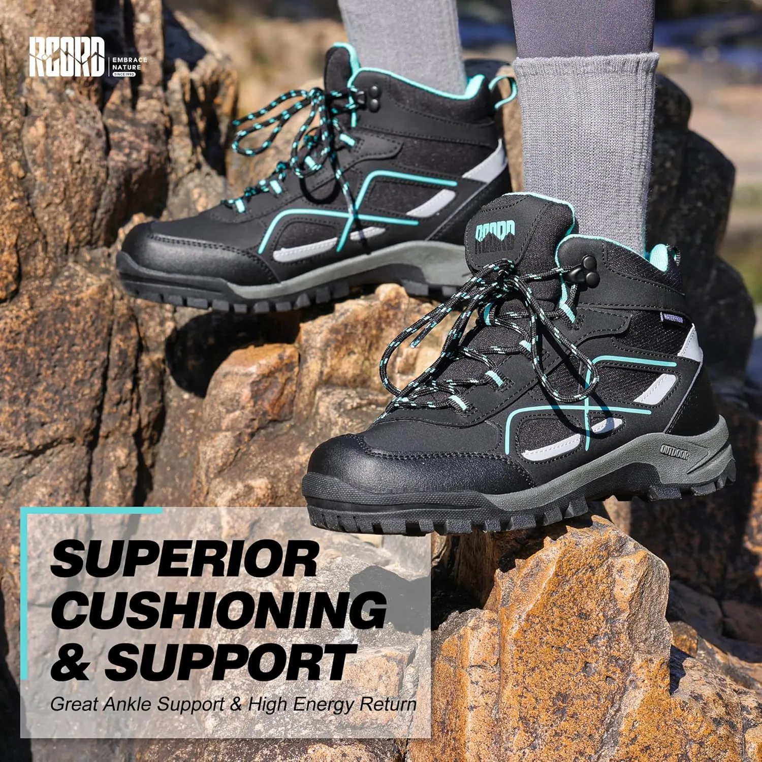 R CORD Womens Hiking Boots Waterproof Mid-Cut Hiking Boots Womens Non-Slip Hiking shoes Outdoor Trekking Camping Trail Outdoor