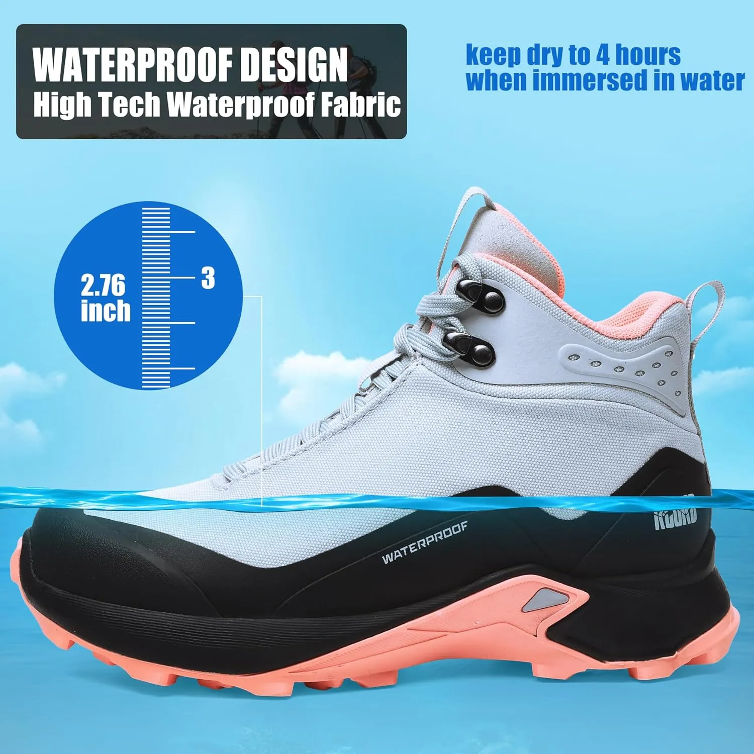 R CORD Womens Waterproof Hiking Shoes Lightweight Comfortable Hiking Boots For Women Non-slip Outdoor Walking Camping Trekking Trail Shoes For All Seasons
