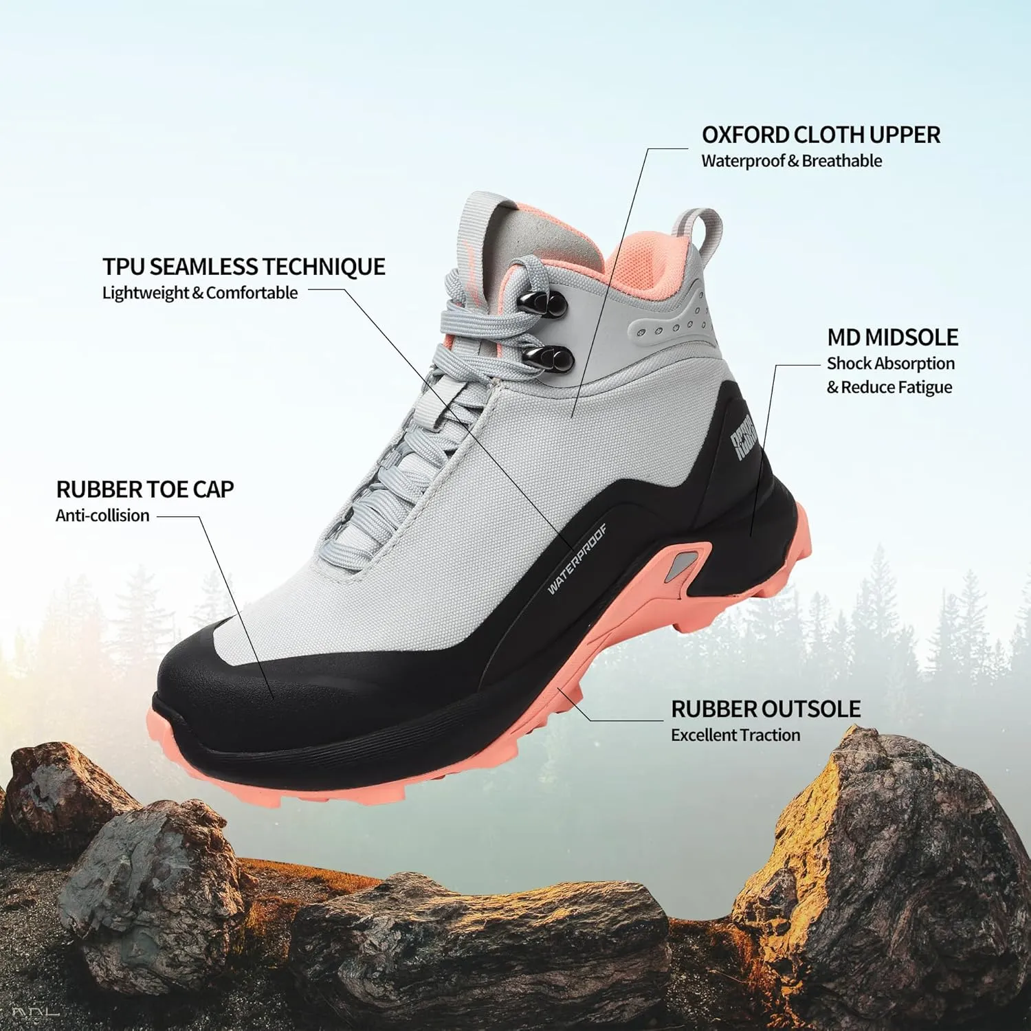 R CORD Womens Waterproof Hiking Shoes Lightweight Comfortable Hiking Boots For Women Non-slip Outdoor Walking Camping Trekking Trail Shoes For All Seasons