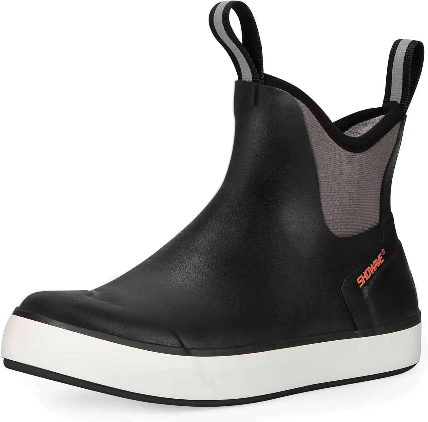 Showave Mens Deck Boots Waterproof Ankle Saltwater Rain Boot Fishing Rubber Boots Slip On Neoprene Boat Booties Work Sailing Boot For Men