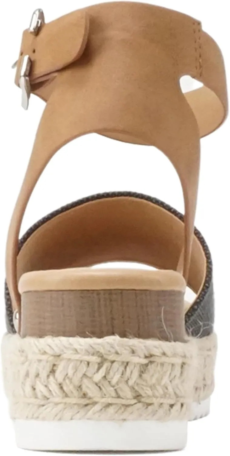 Soda Topic Open Toe Buckle Ankle Strap Espadrilles Flatform Wedge Casual Sandal
