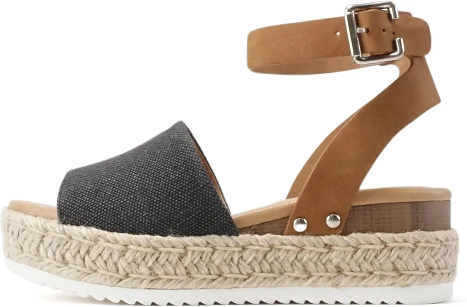 Soda Topic Open Toe Buckle Ankle Strap Espadrilles Flatform Wedge Casual Sandal