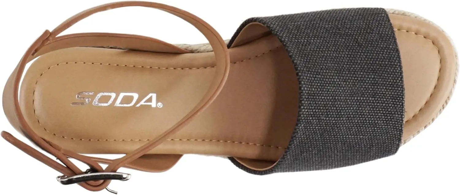 Soda Topic Open Toe Buckle Ankle Strap Espadrilles Flatform Wedge Casual Sandal