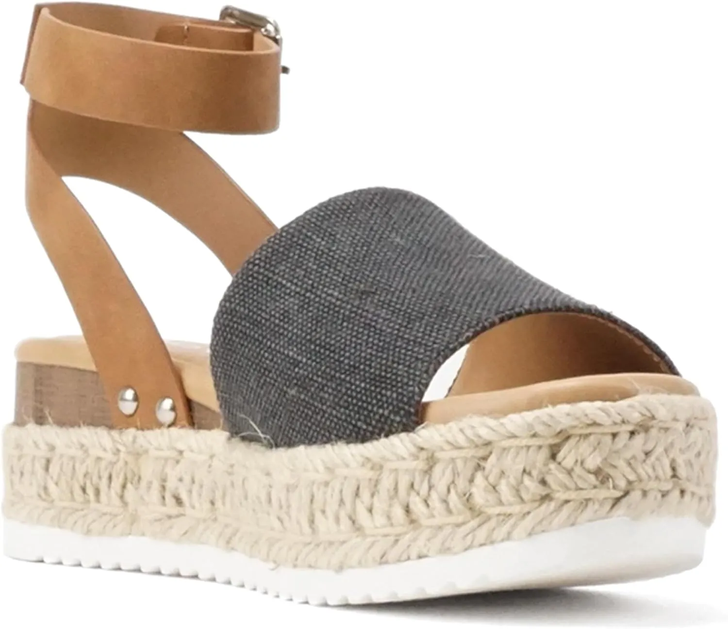Soda Topic Open Toe Buckle Ankle Strap Espadrilles Flatform Wedge Casual Sandal