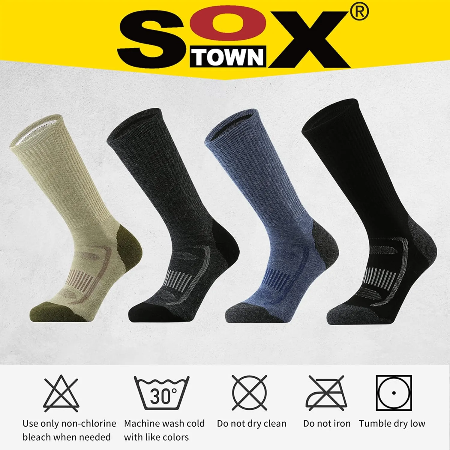 SOX TOWN Men's Merino Wool Cushion Crew Socks for Outdoor Hiking Hike Trail Performance Moisture Wicking Lightweight Summer