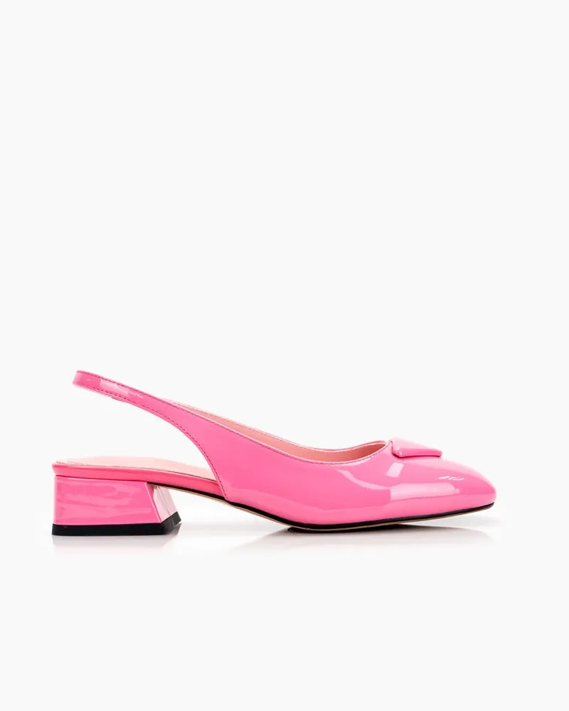 Square Toe Slingback Chunky Low Block Heels Pumps