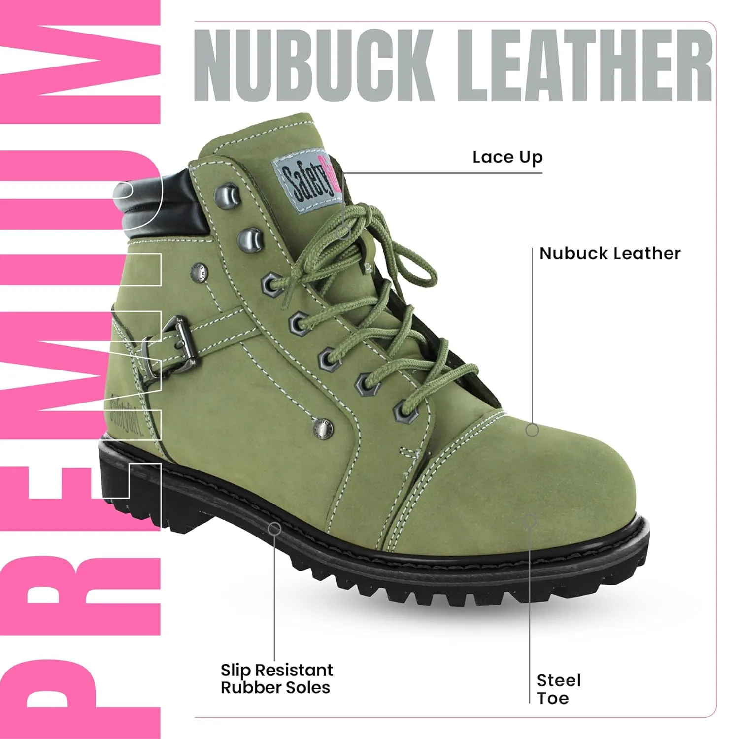 Steel Toe Boots for Women - Moss - 6M | Waterproof Women's Fusion Work Boots | Leather Work Boots | Rugged Goodyear Welt Construction | Oil Resistant Outsoles & Cushioned Insoles