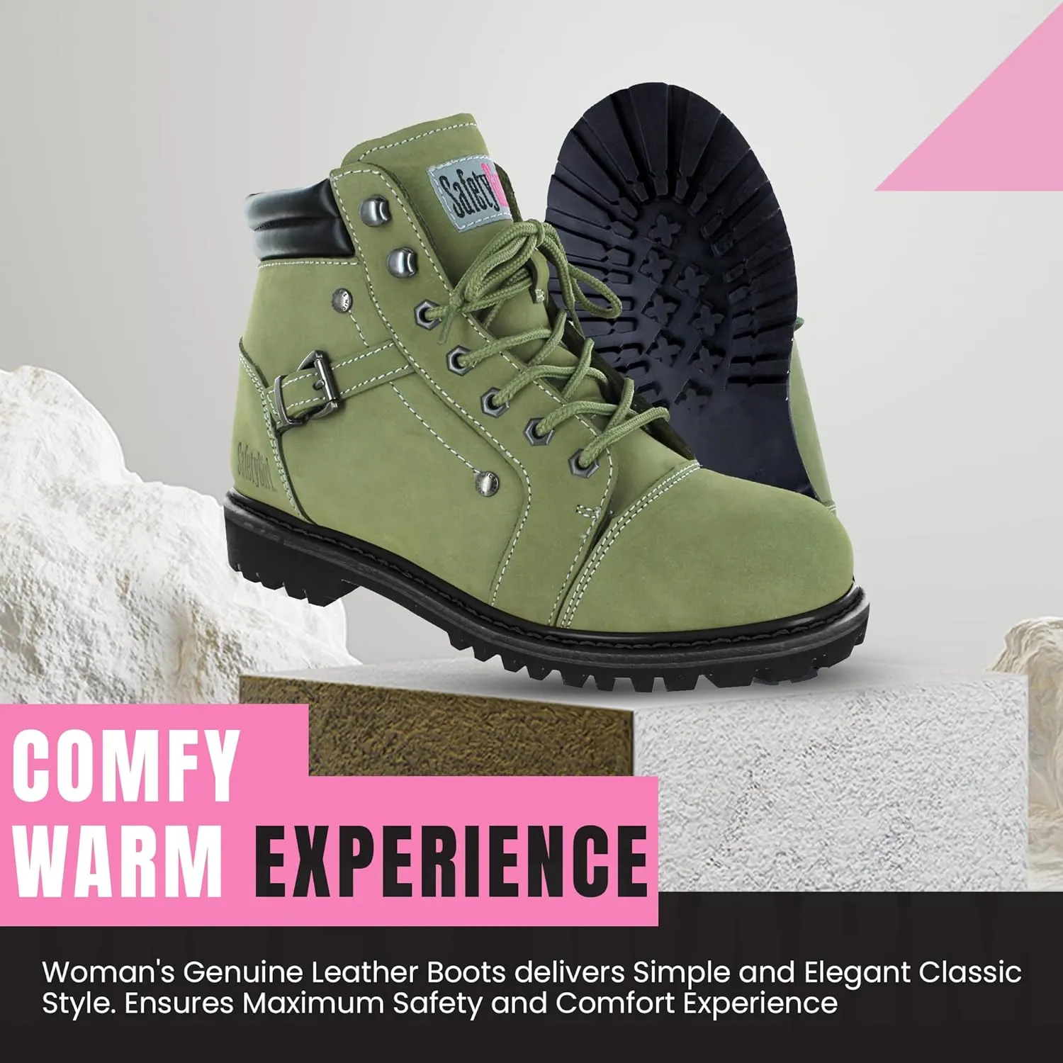Steel Toe Boots for Women - Moss - 6M | Waterproof Women's Fusion Work Boots | Leather Work Boots | Rugged Goodyear Welt Construction | Oil Resistant Outsoles & Cushioned Insoles