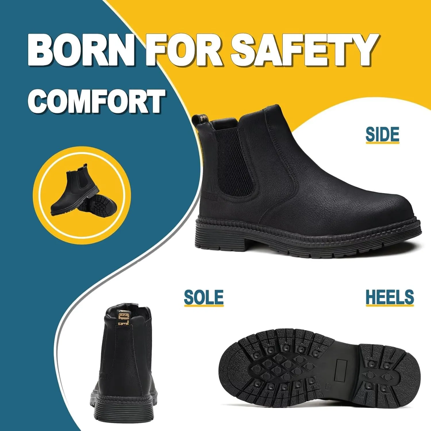 Steel Toe Work Boots for Men Women Slip-on Chelsea Boots, Men's Industrial Construction Shoes, Waterproof, Lightweight, Comfortable, Non-slip Safety Boots