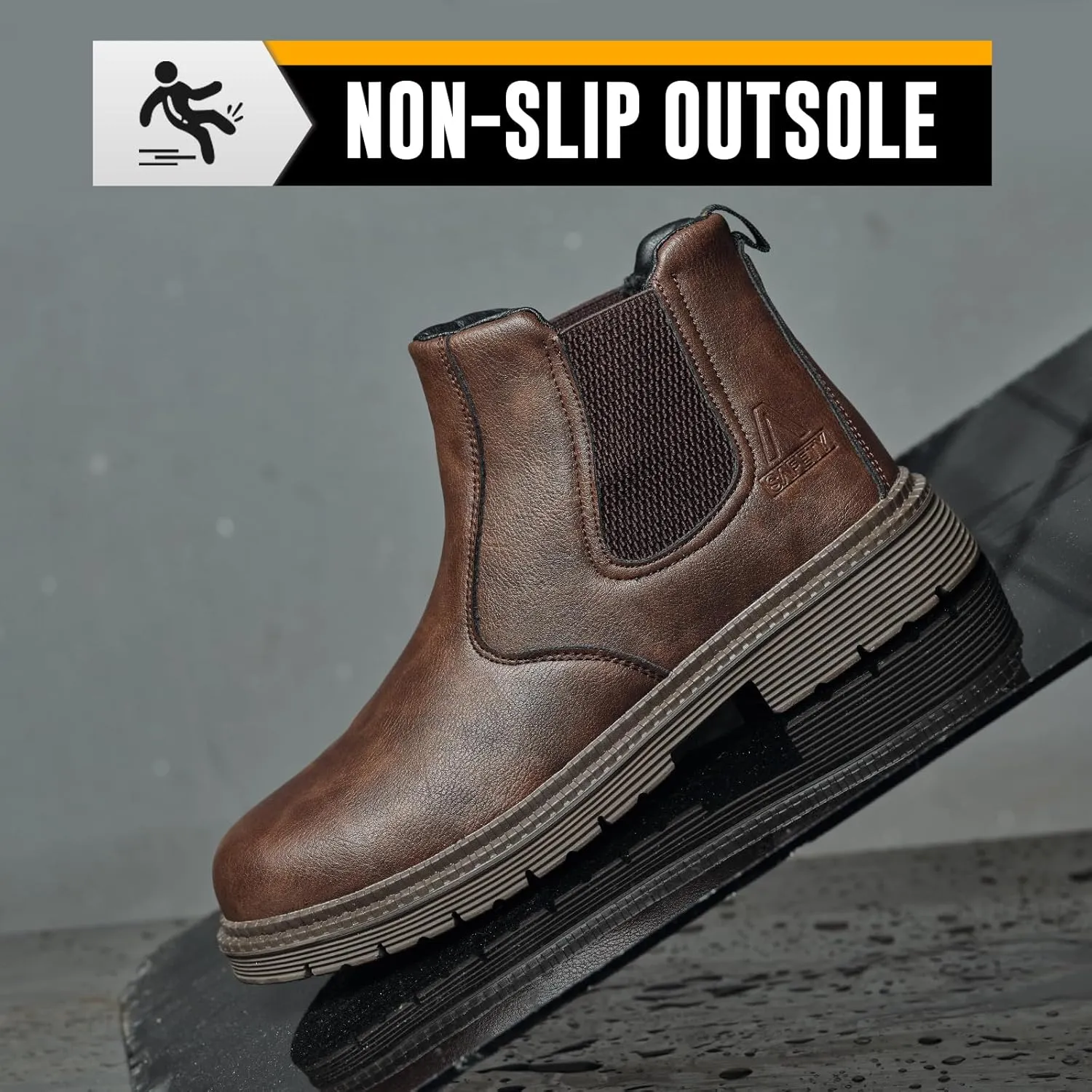 Steel Toe Work Boots for Men Women Slip-on Chelsea Boots, Men's Industrial Construction Shoes, Waterproof, Lightweight, Comfortable, Non-slip Safety Boots