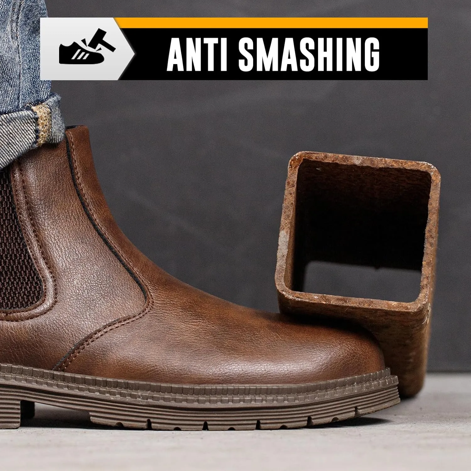 Steel Toe Work Boots for Men Women Slip-on Chelsea Boots, Men's Industrial Construction Shoes, Waterproof, Lightweight, Comfortable, Non-slip Safety Boots