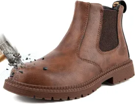 Steel Toe Work Boots for Men Women Slip-on Chelsea Boots, Men's Industrial Construction Shoes, Waterproof, Lightweight, Comfortable, Non-slip Safety Boots