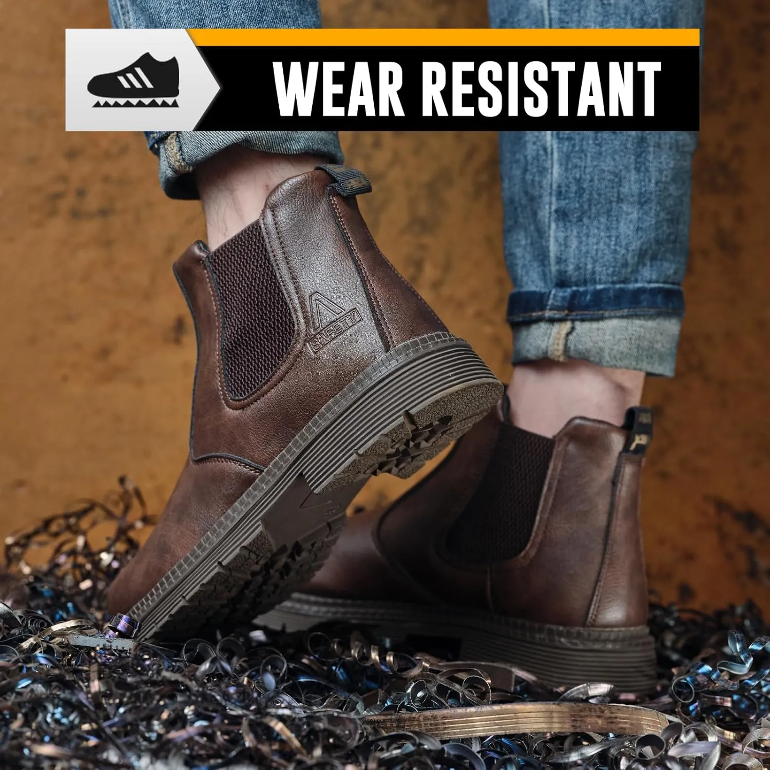Steel Toe Work Boots for Men Women Slip-on Chelsea Boots, Men's Industrial Construction Shoes, Waterproof, Lightweight, Comfortable, Non-slip Safety Boots