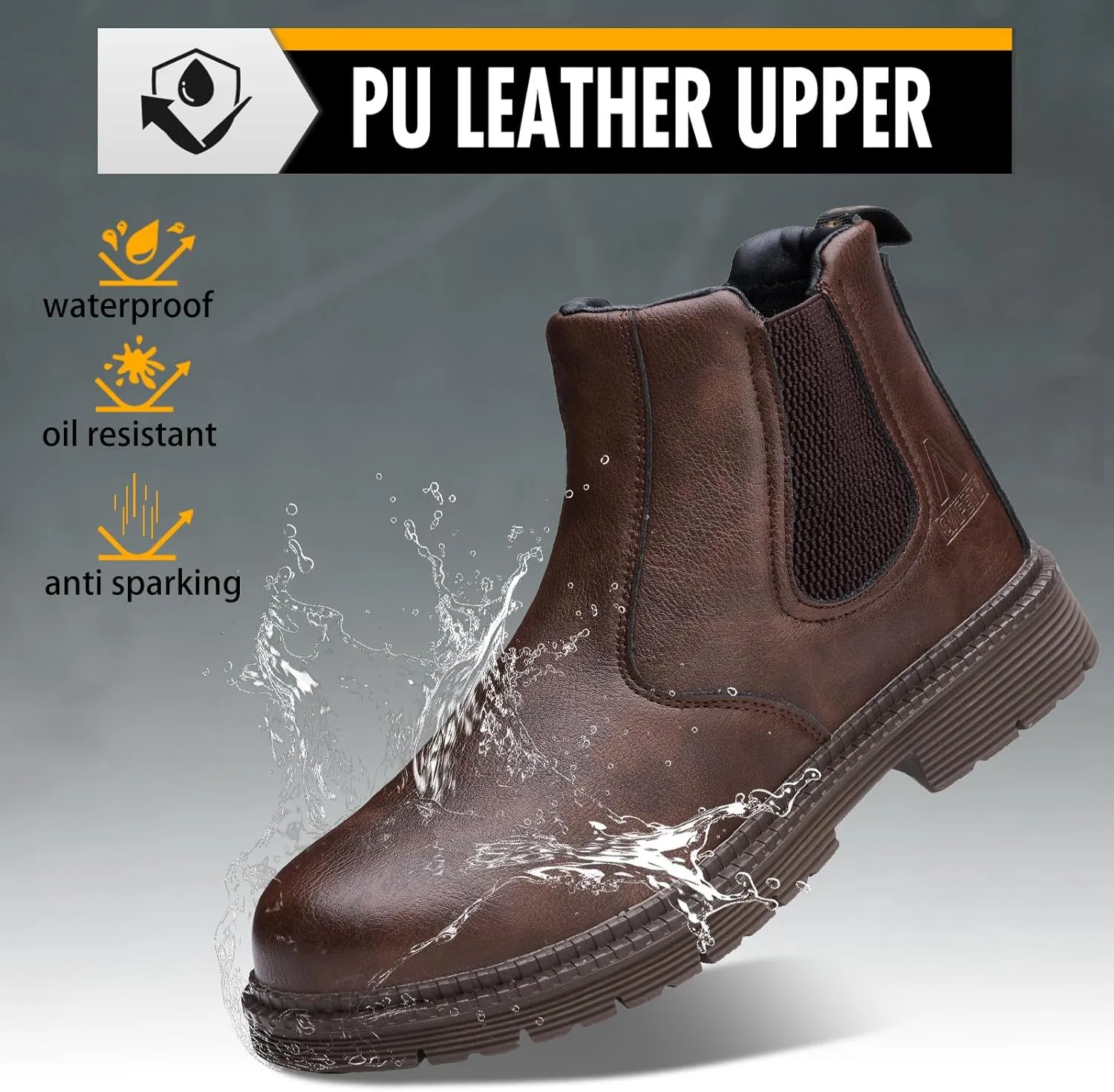 Steel Toe Work Boots for Men Women Slip-on Chelsea Boots, Men's Industrial Construction Shoes, Waterproof, Lightweight, Comfortable, Non-slip Safety Boots
