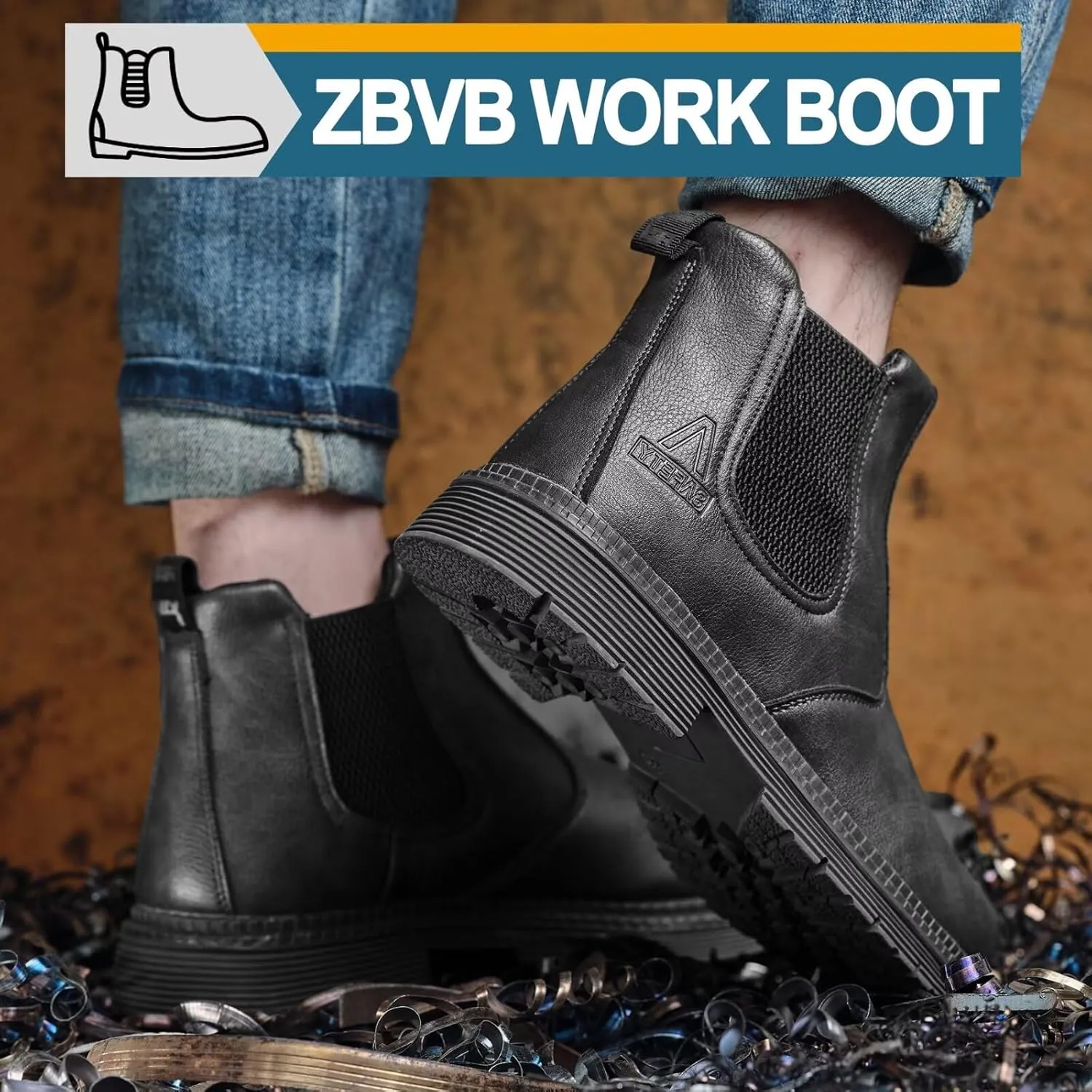 Steel Toe Work Boots for Men Women Slip-on Chelsea Boots, Men's Industrial Construction Shoes, Waterproof, Lightweight, Comfortable, Non-slip Safety Boots