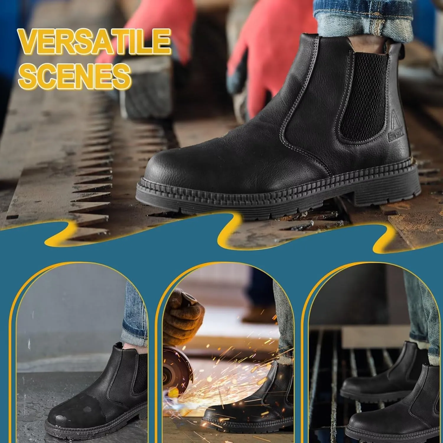 Steel Toe Work Boots for Men Women Slip-on Chelsea Boots, Men's Industrial Construction Shoes, Waterproof, Lightweight, Comfortable, Non-slip Safety Boots