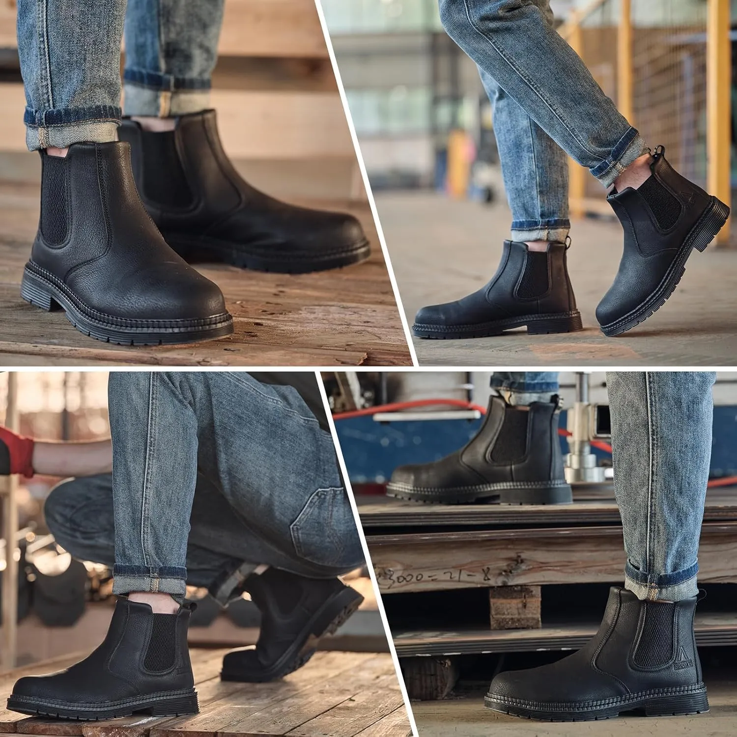 Steel Toe Work Boots for Men Women Slip-on Chelsea Boots, Men's Industrial Construction Shoes, Waterproof, Lightweight, Comfortable, Non-slip Safety Boots