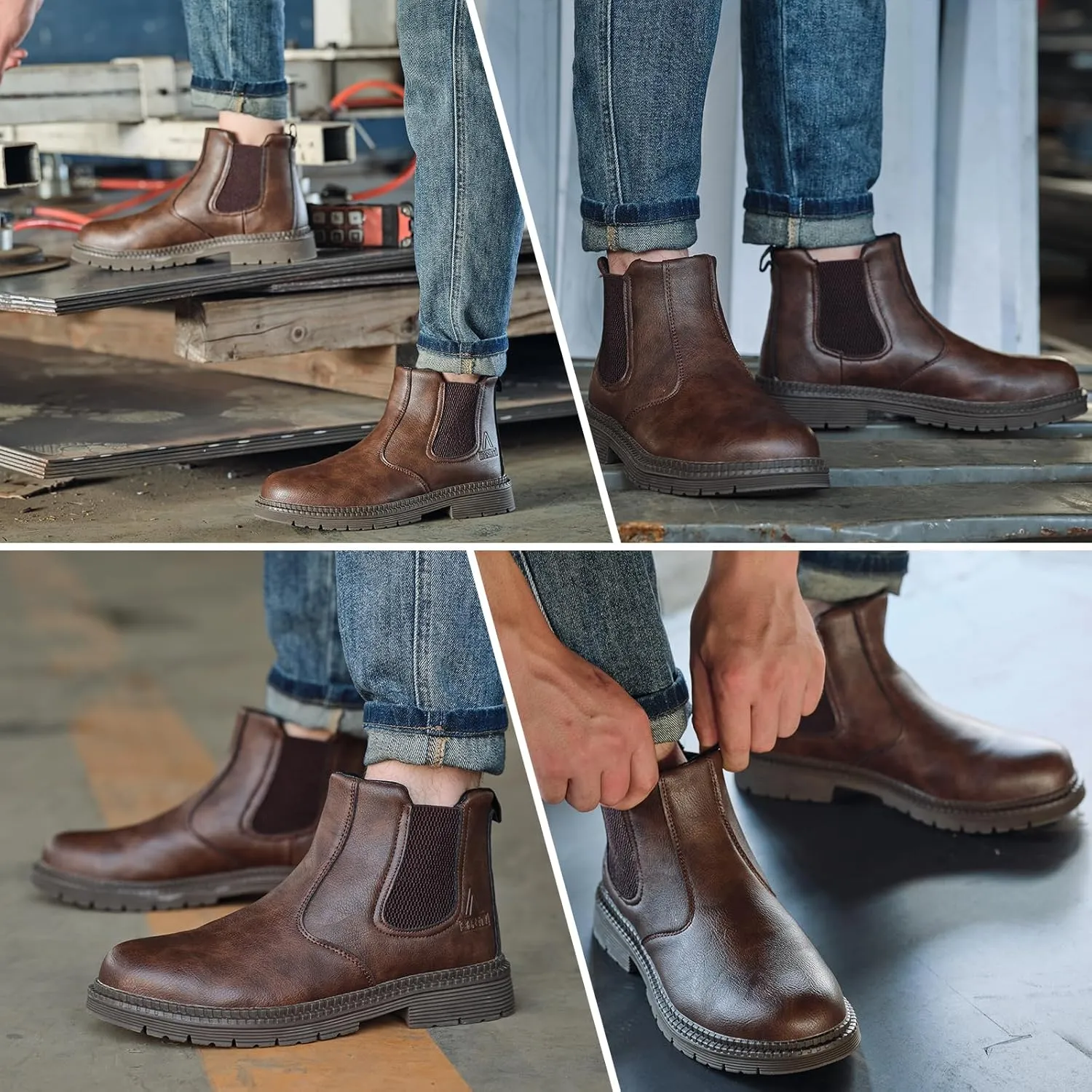 Steel Toe Work Boots for Men Women Slip-on Chelsea Boots, Men's Industrial Construction Shoes, Waterproof, Lightweight, Comfortable, Non-slip Safety Boots