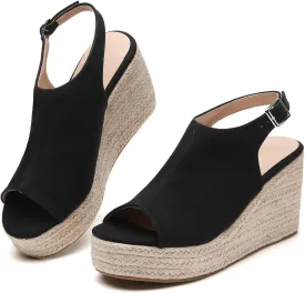 Tilocow Espadrilles Wedges for Women Open Toe Ankle Strap Platform Dressy Casual Sandals Travel Slides