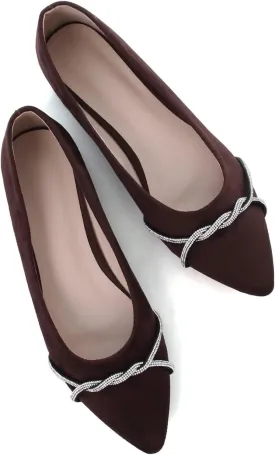 TN TANGNEST Womens Casual Flats Fashion Chain Pointed Toe Ballet Flats Rhinestone Flats Comfort Slip On Dress Shoes