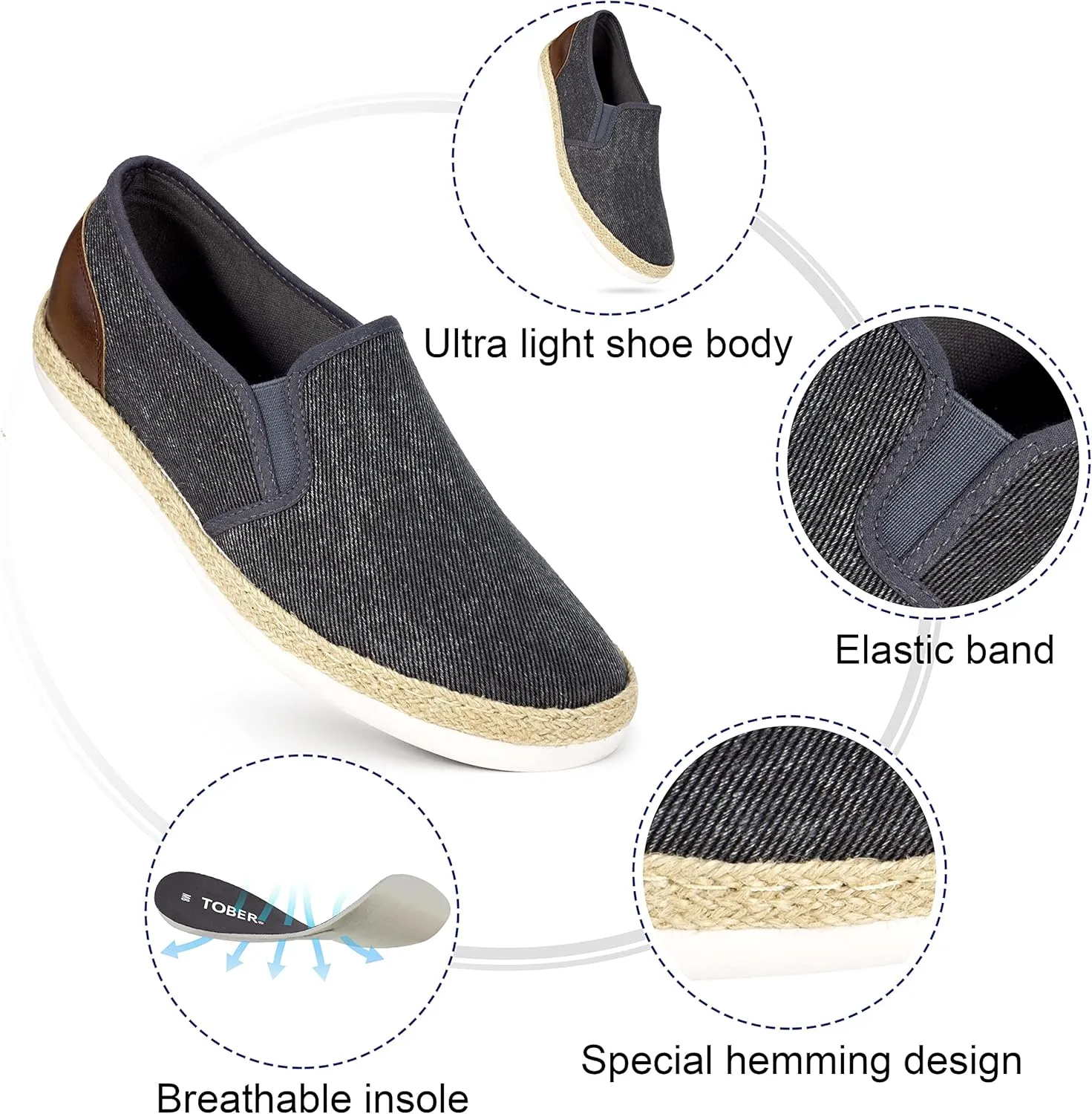 TOBER Men's Casual Slip-on Loafers Boat Shoes Non-Slip Walking Shoes Fashion Sneakers for Men Leisure Lightweight Comfortable