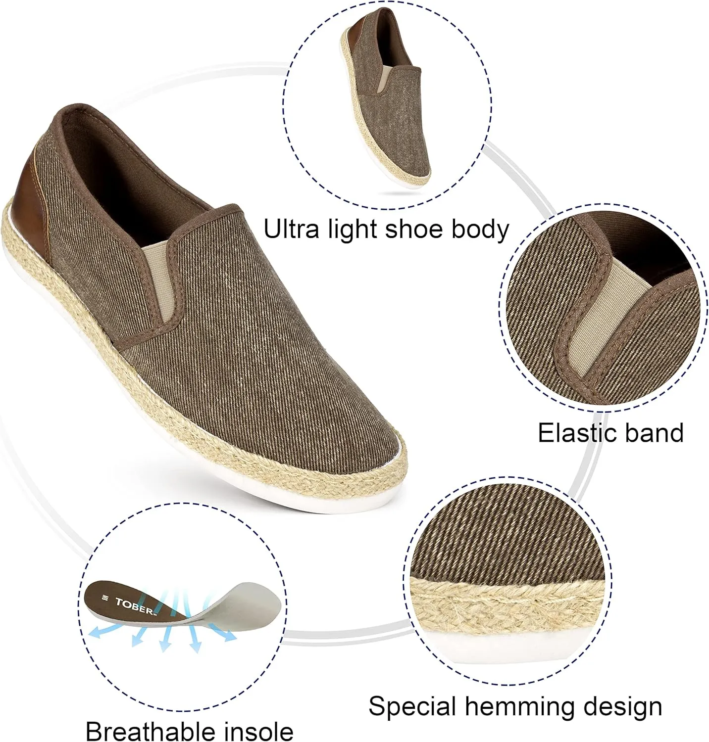 TOBER Men's Casual Slip-on Loafers Boat Shoes Non-Slip Walking Shoes Fashion Sneakers for Men Leisure Lightweight Comfortable
