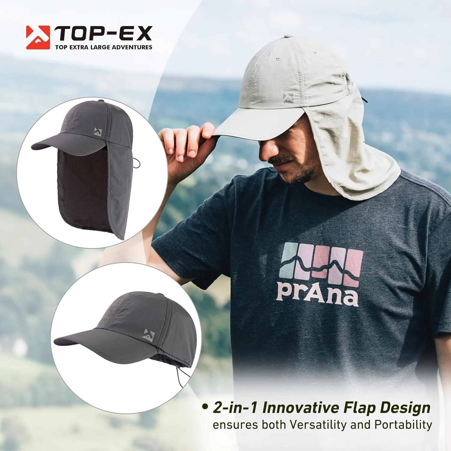TOP-EX L/XL/XXL UV50  Waterproof Neck Flap Baseball Sun Cap