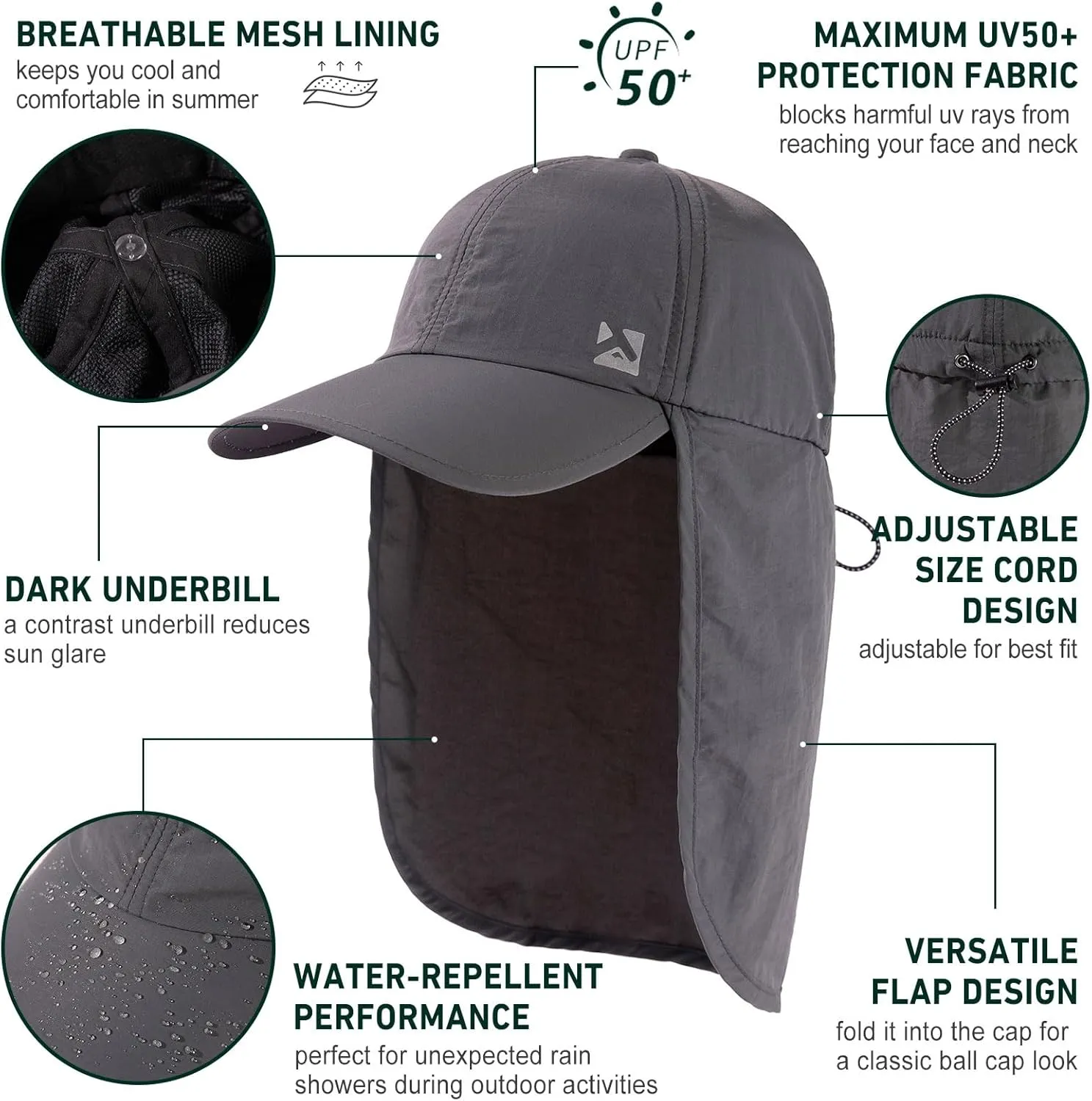 TOP-EX L/XL/XXL UV50  Waterproof Neck Flap Baseball Sun Cap