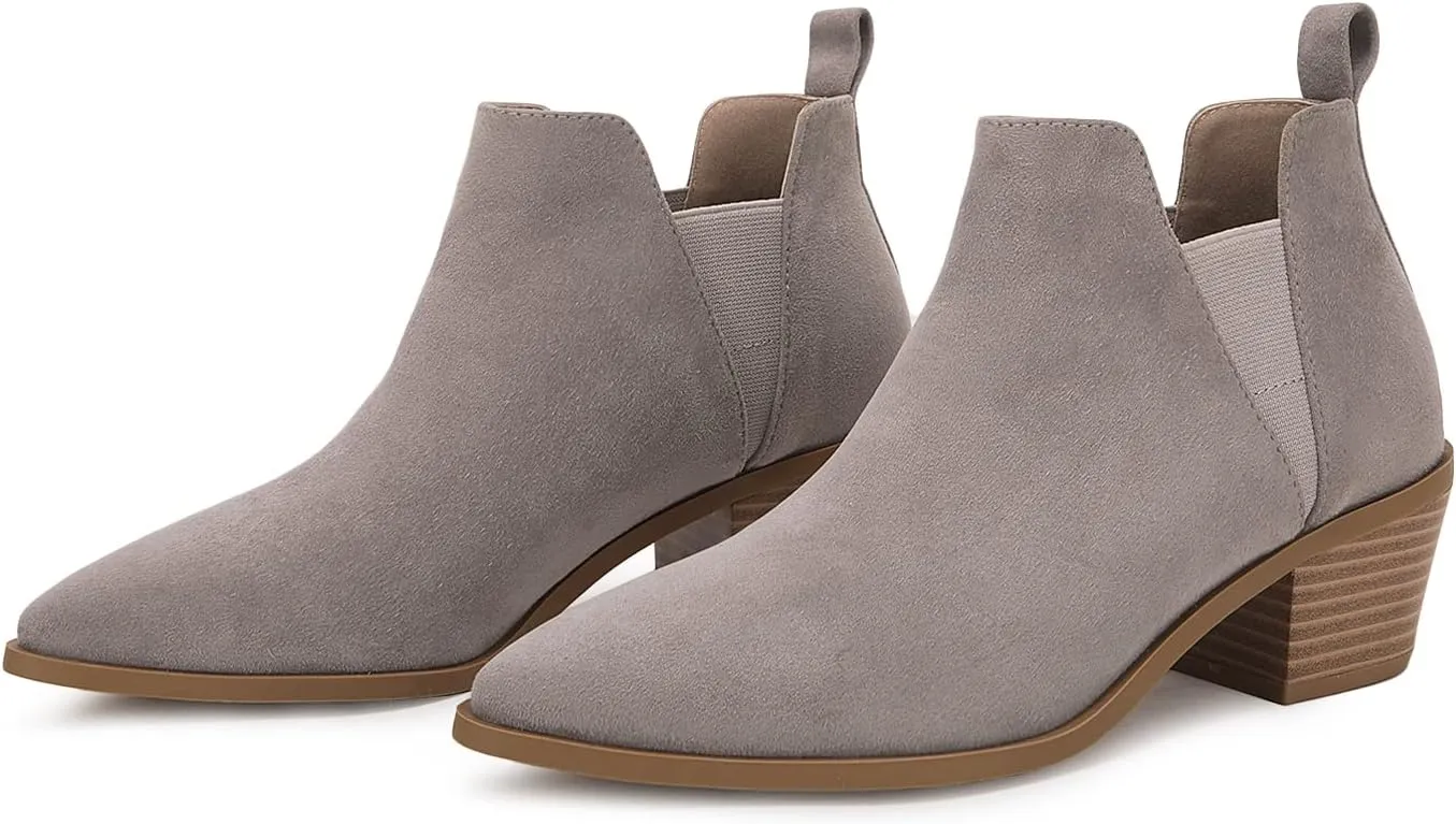 Trish Lucia Womens Ankle Boots Pointed Toe Stacked Chunky Heel Slip on Chelsea Short Booties
