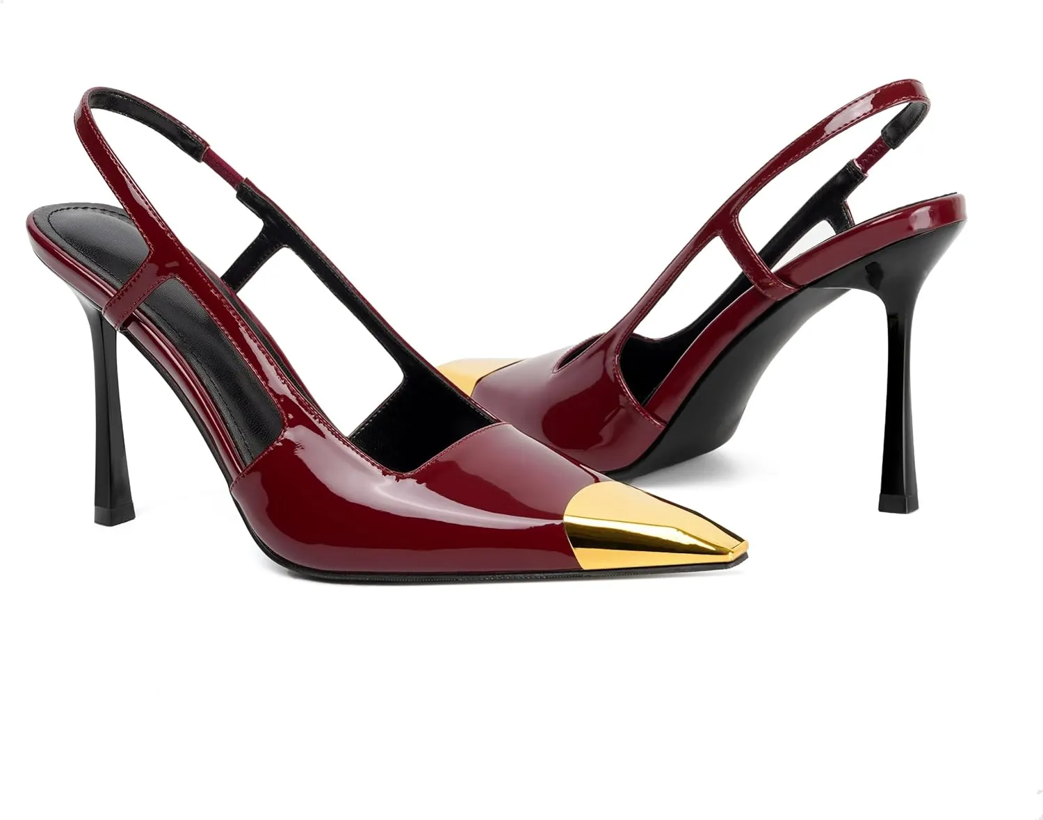 Vertundy Slingback Heels for Women Metal Pointed Toe Stiletto High Heel Pumps Slip On Shoes Geometric Heel