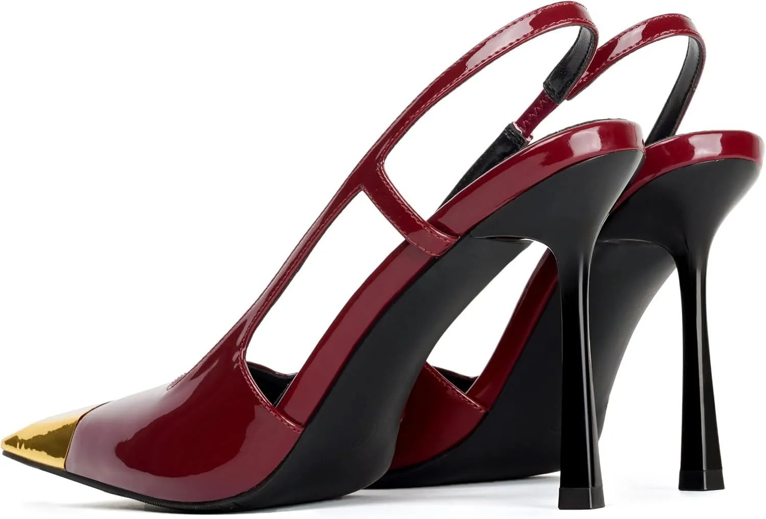 Vertundy Slingback Heels for Women Metal Pointed Toe Stiletto High Heel Pumps Slip On Shoes Geometric Heel