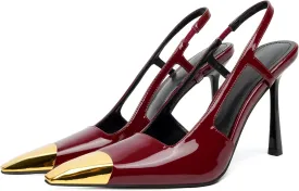 Vertundy Slingback Heels for Women Metal Pointed Toe Stiletto High Heel Pumps Slip On Shoes Geometric Heel