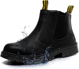 Waterproof Steel Toe Boots For Men-6 Inch Leather Slip On Safety Work Boots Mens Steel Toe Shoes Indestructible Non Slip Resistant Ankle Industrial Construction Boot
