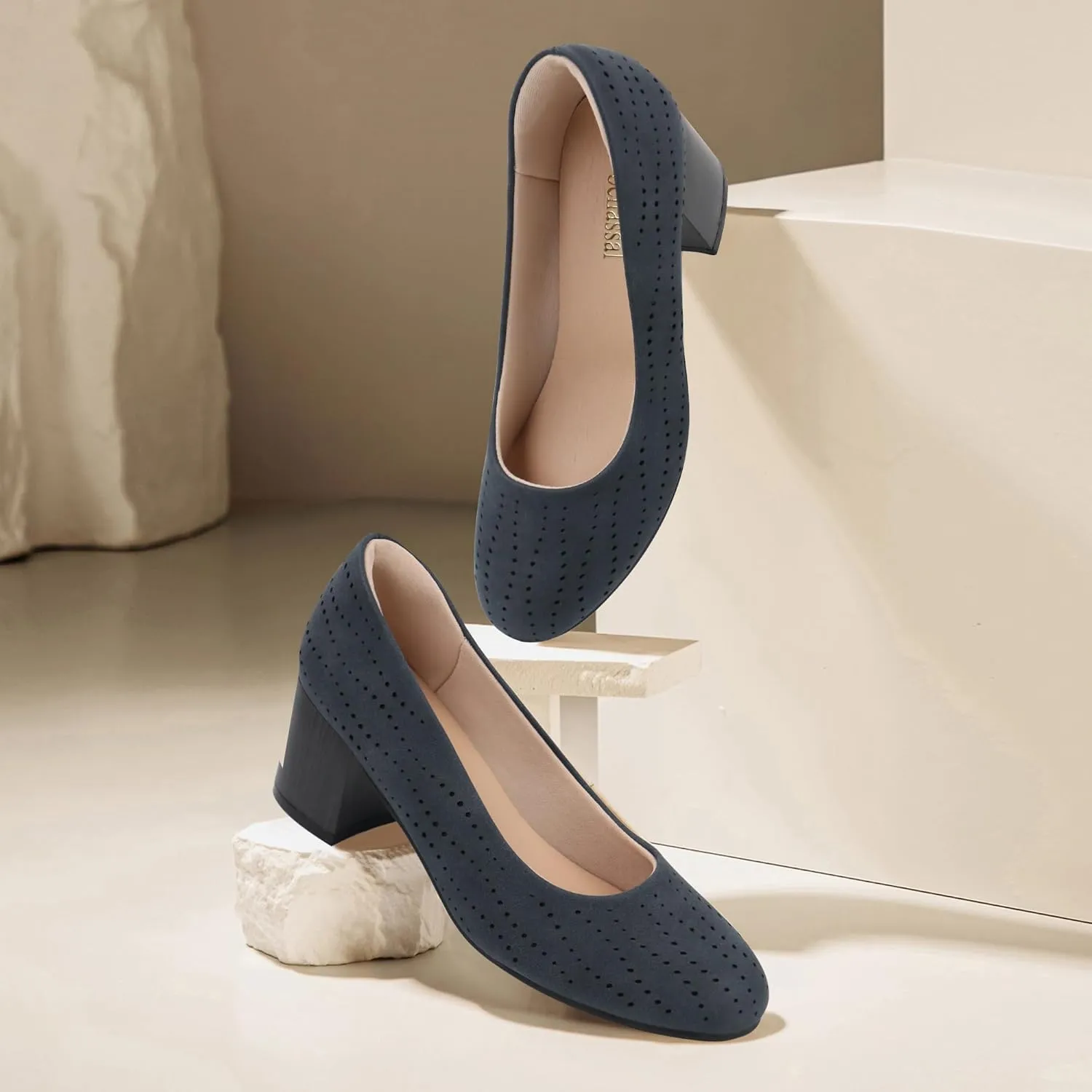 Women Low Block Chunky Heels Work Pumps Comfortable Dress Shoes