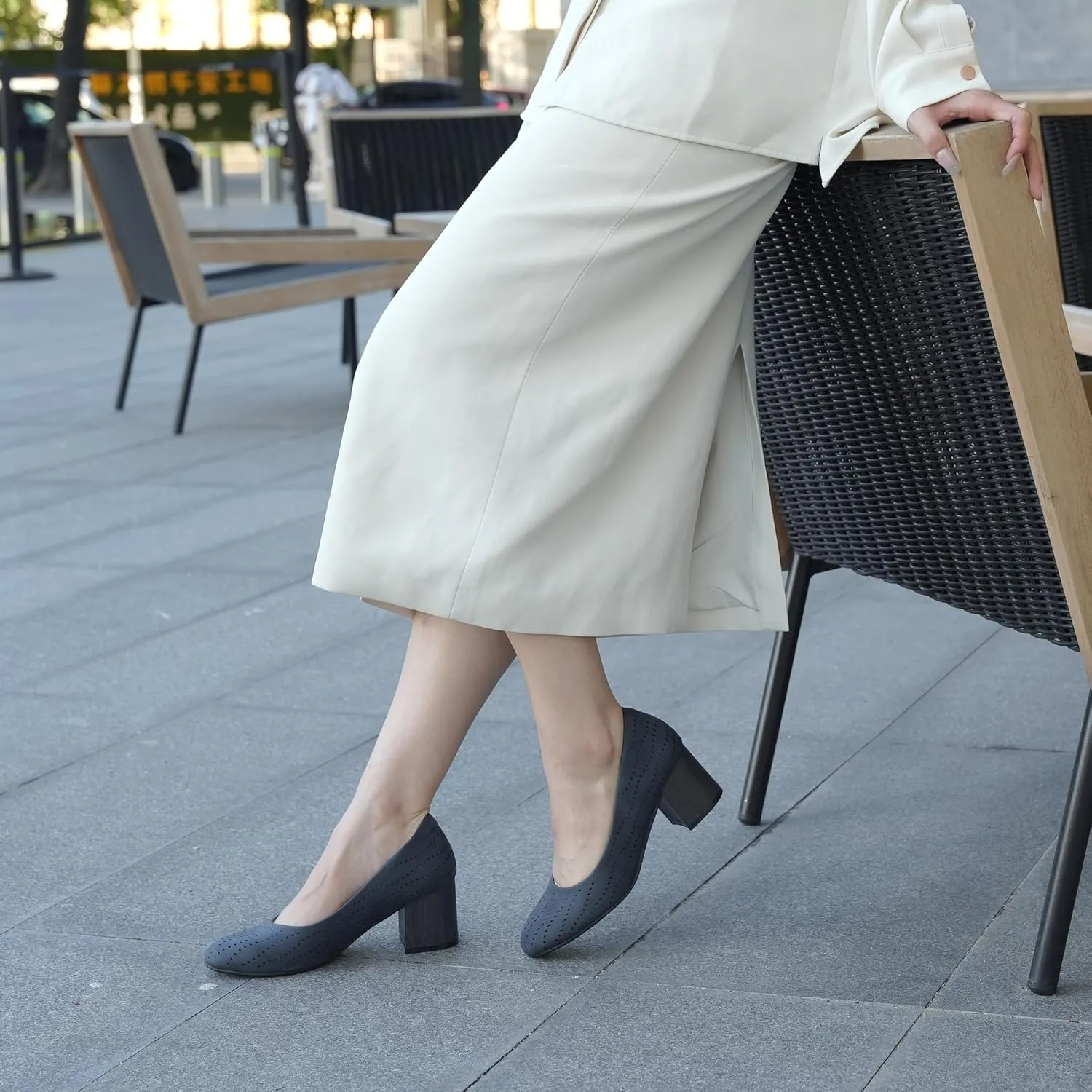 Women Low Block Chunky Heels Work Pumps Comfortable Dress Shoes