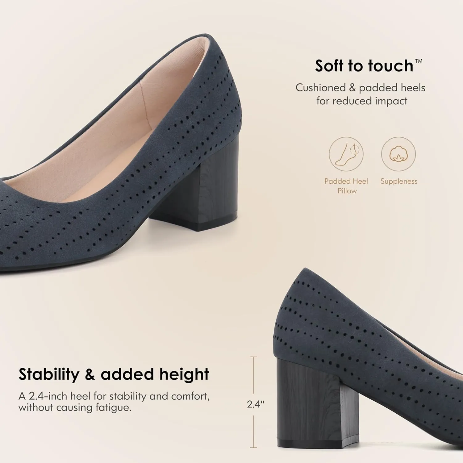 Women Low Block Chunky Heels Work Pumps Comfortable Dress Shoes