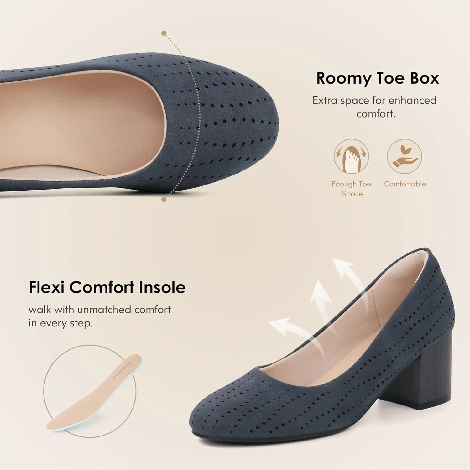 Women Low Block Chunky Heels Work Pumps Comfortable Dress Shoes