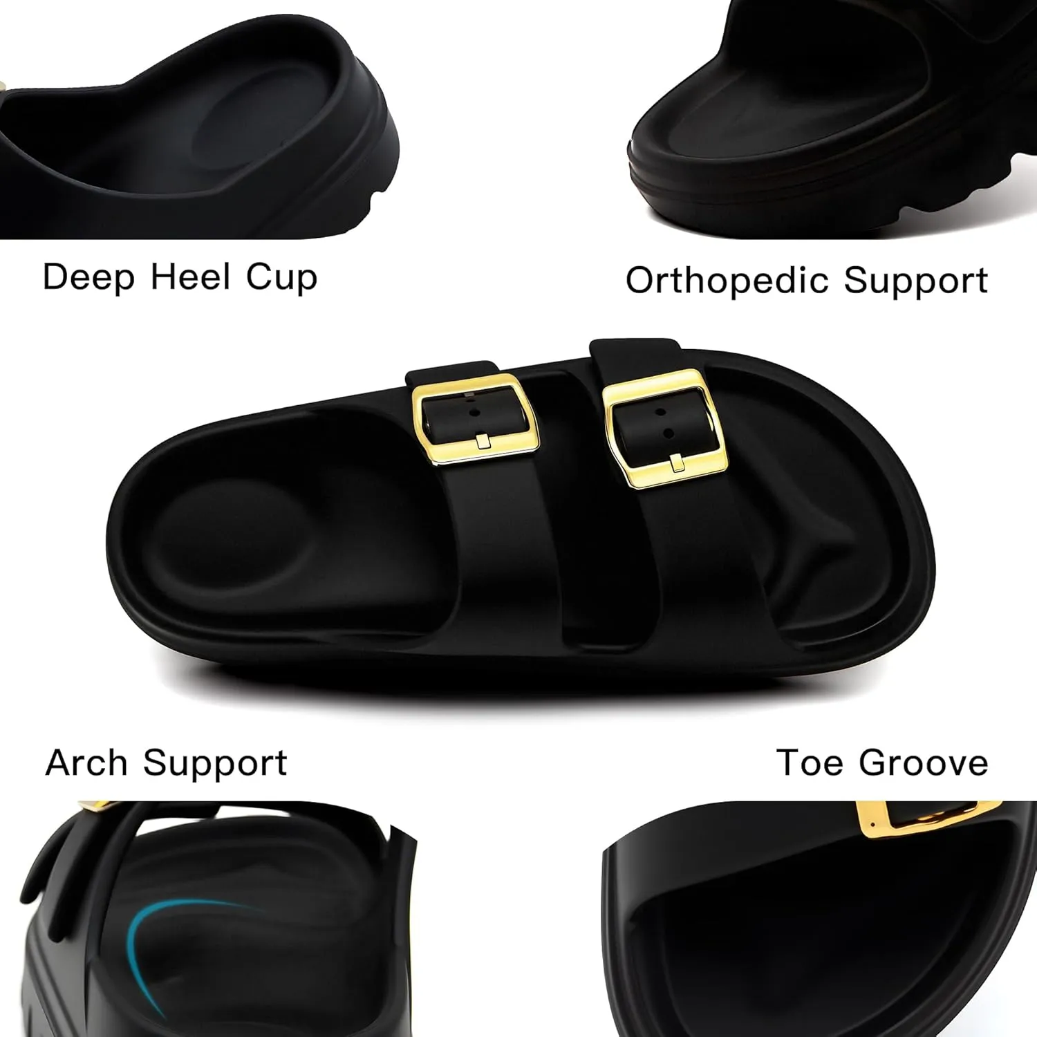Women's Adjustable Double Strap Orthopedic Sandals - Waterproof High-Resilience EVA Platform Slides with Arch Support, Non Slip Recovery Slippers for Beach Pool Outdoor
