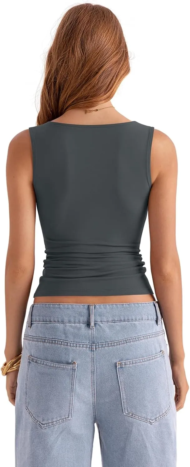 Womens Boat Neck Tank Tops Sleeveless Slim Fit Shirts Summer Going Out Y2K Fashion Outfit Clothes