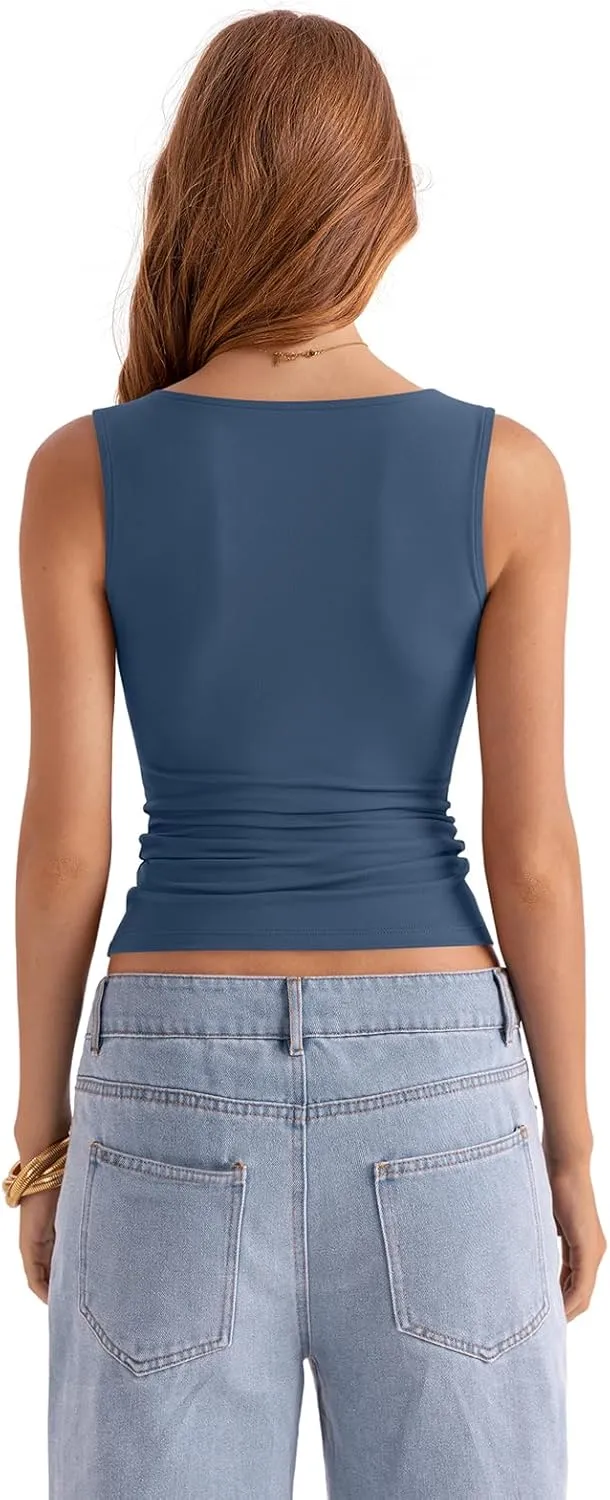 Womens Boat Neck Tank Tops Sleeveless Slim Fit Shirts Summer Going Out Y2K Fashion Outfit Clothes
