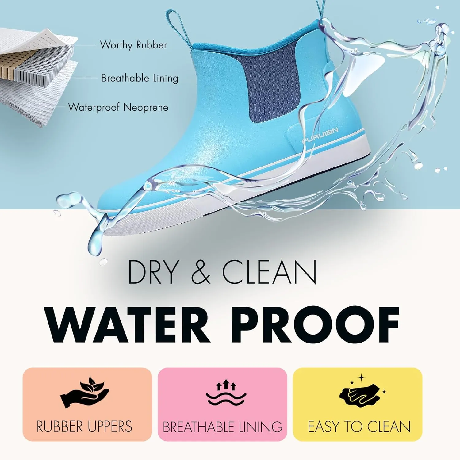 Women's Deck Boots Ankle Rain Boots Fishing Boots Rubber Waterproof Slip-Resistant Outdoor Work Shoes