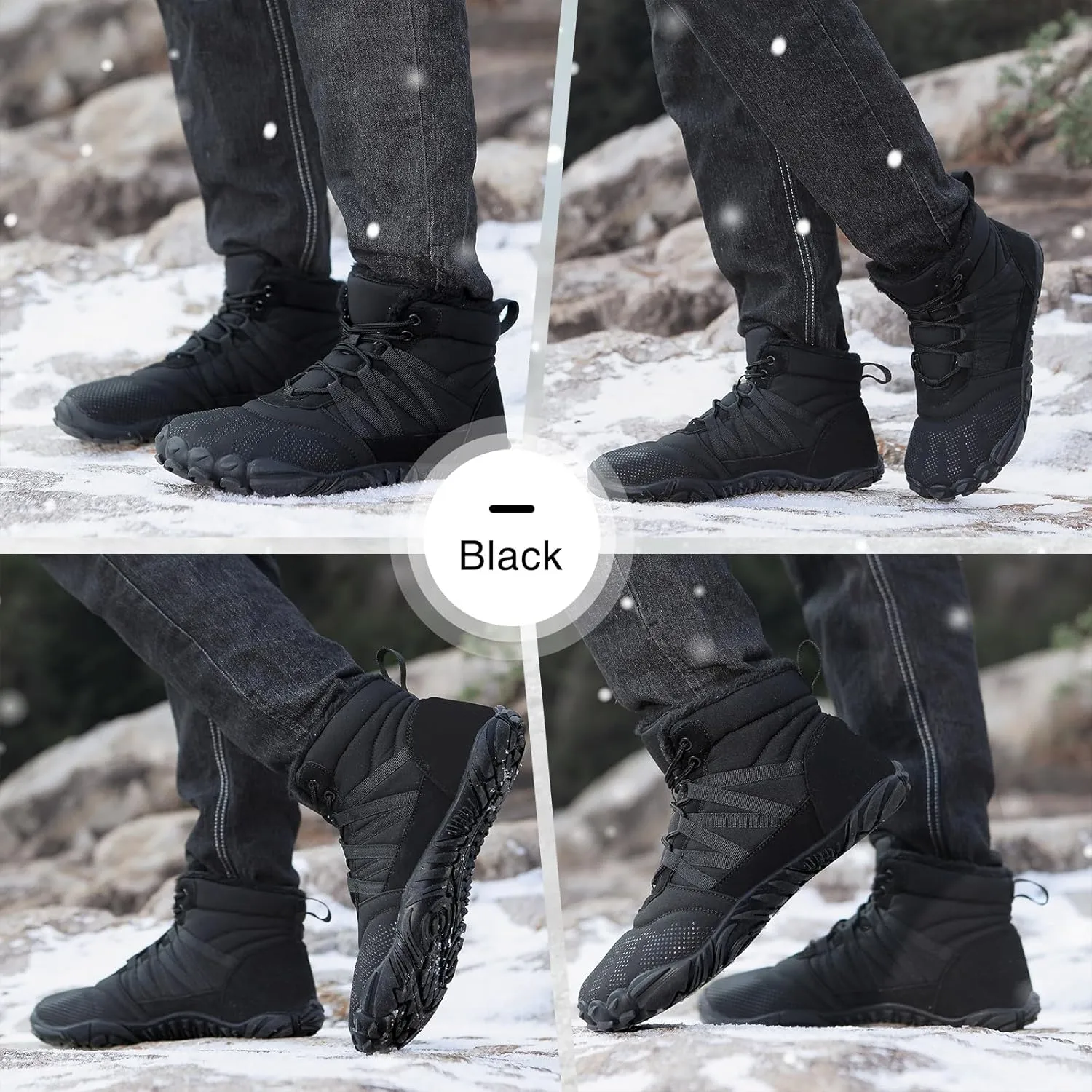 Womens Mens Barefoot Boots Shoes Minimalist Winter Snow Boots Warm Ankle Booties Zero Drop Sole Wide Toe Box Slip on Sneakers