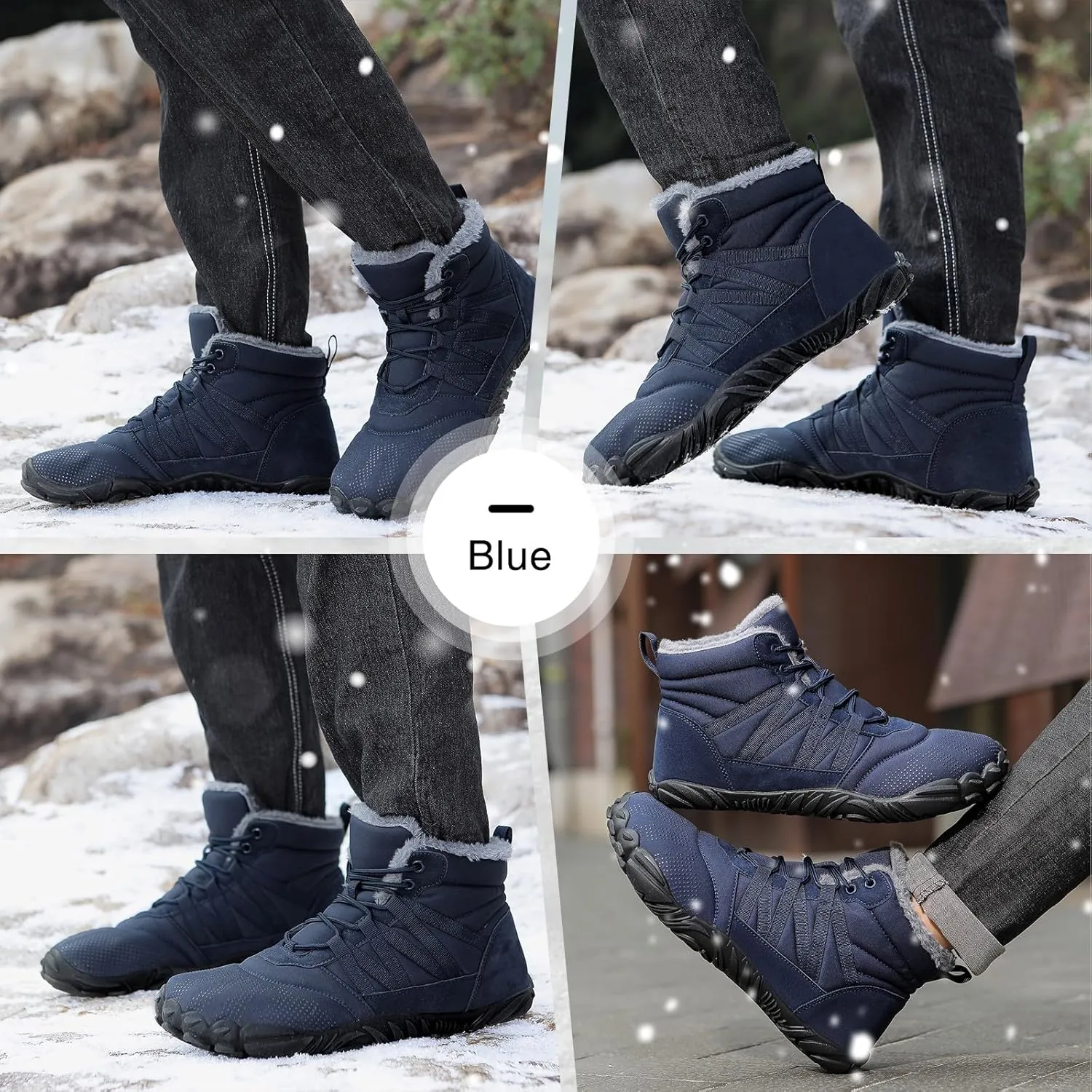 Womens Mens Barefoot Boots Shoes Minimalist Winter Snow Boots Warm Ankle Booties Zero Drop Sole Wide Toe Box Slip on Sneakers